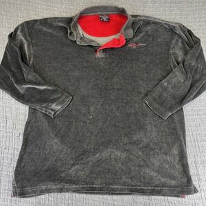 Vintage FUBU Shirt Mens M Gray Velour Oversized Henley Long Sleeve Y2K 90s